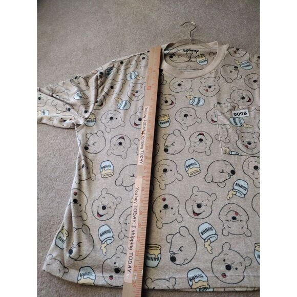 Disney Pajama Set Women XL Tan Winnie the Pooh Lightweight Long Sleeve Crew Neck - Picture 8 of 10